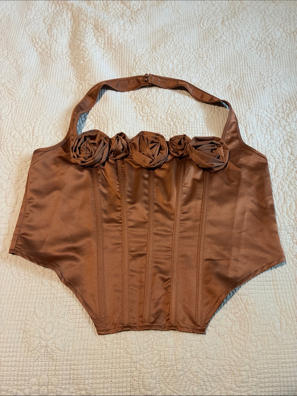 PrettyLittleThing Brown Floral Bustier Corset Top